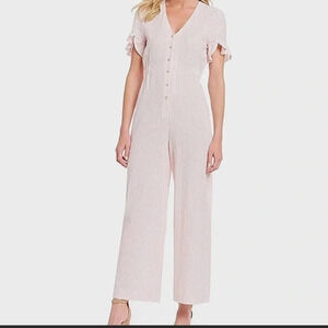 A Loves A White, Hot Pink Stripe Jumpsuit Wide Leg